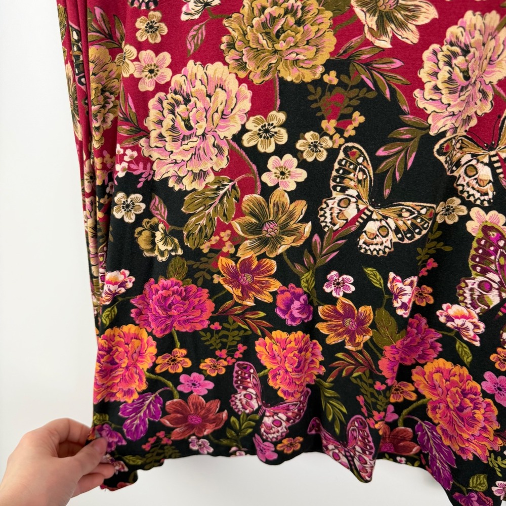 Johnny Was Janie Favorite Mock Neck Top Size PL Burgundy Butterfly Floral Comfy‎ - Picture 3 of 11